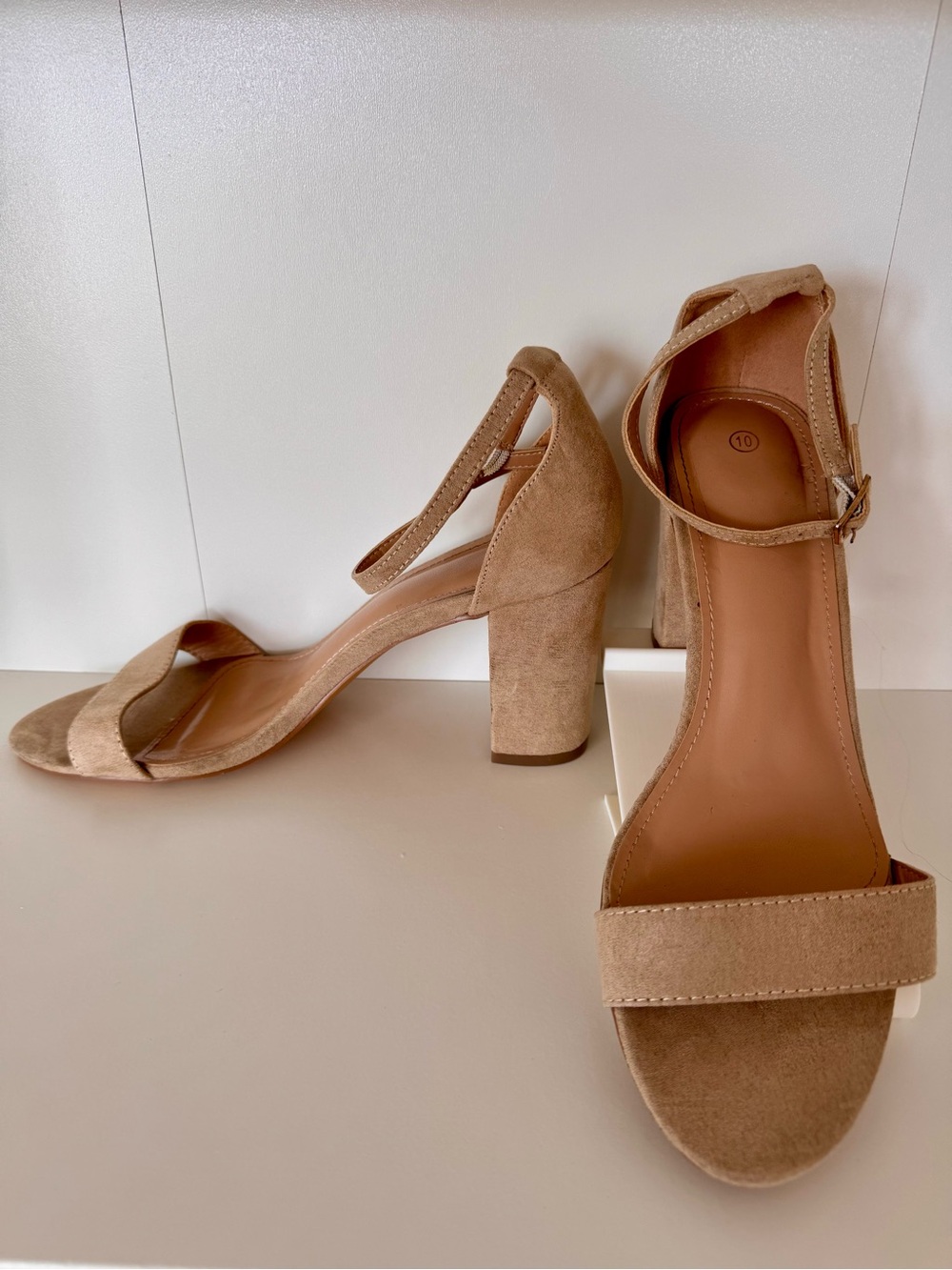 Tan Block Heel Ankle Strap Sandals Nude Dress Heels Size 10